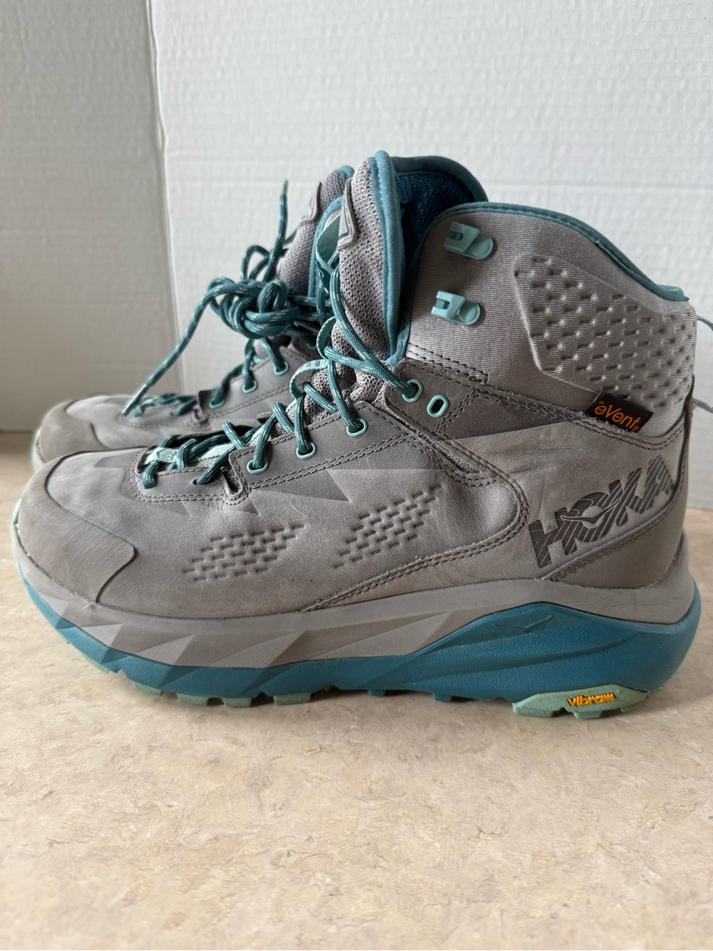 Hoka Women's Sky Kaha Gray and Teal Trail Hiking Boots